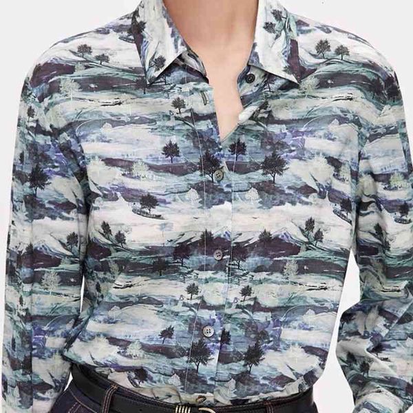 women's polos summer e cotton yida hejia high count landscape printed straight body long sleeve shirt women, White
women's polos summer e cotton yida hejia high count landscape printed straight body long sleeve shirt women, White