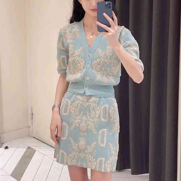 two piece dress high end heavy industry women's suit embossed jacquard green thin knitted cardigan cotton jacket skirt nanyou, White
two piece dress high end heavy industry women's suit embossed jacquard green thin knitted cardigan cotton jacket skirt nanyou, White