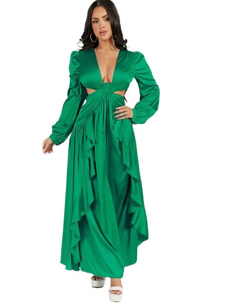 deep v-cut long sleeve ruffle maxi dress n7xa#, Black;gray
deep v-cut long sleeve ruffle maxi dress n7xa#, Black;gray