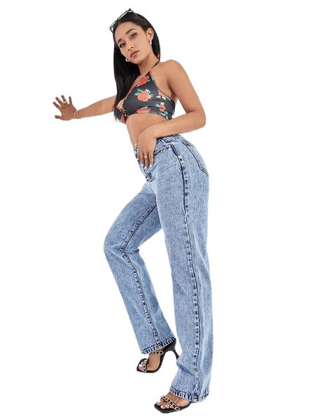 high waisted slant pocket straight leg jeans l1ke#, Blue
high waisted slant pocket straight leg jeans l1ke#, Blue