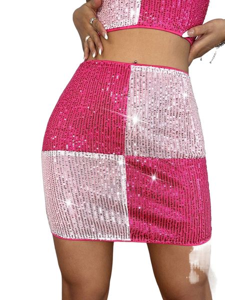 two tone sequin bodycon skirt f5t0#, Black