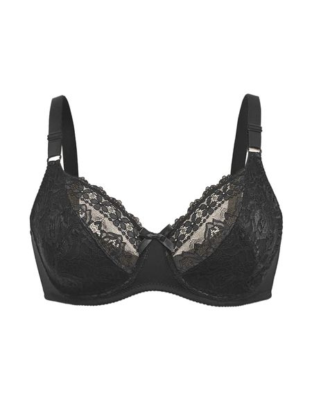plus contrast lace bow detail underwire bra w77d#, Black;white 
plus contrast lace bow detail underwire bra w77d#, Black;white