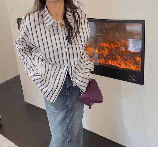 women's knits & tees 2022 spring versatile long sleeve striped shirt women's design sense of minority early temperament lazy w181, White
women's knits & tees 2022 spring versatile long sleeve striped shirt women's design sense of minority early temperament lazy w181, White