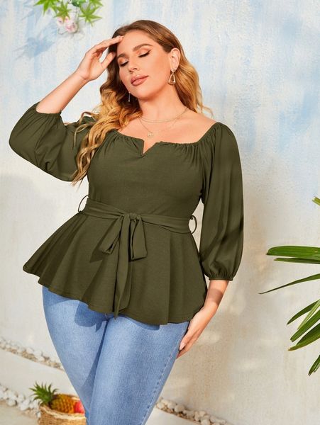 plus notched neckline peplum belted tee l3xz#, Black
plus notched neckline peplum belted tee l3xz#, Black