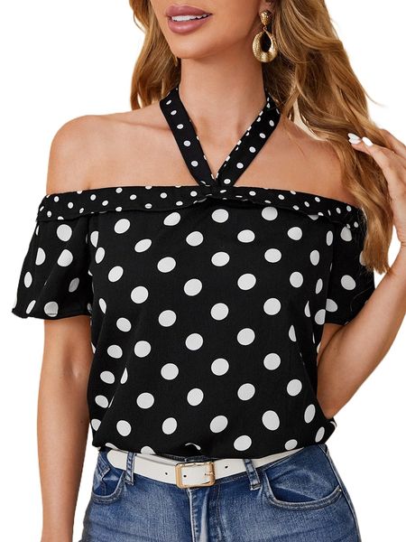 polka dot halter neck blouse 43sb#, White
polka dot halter neck blouse 43sb#, White