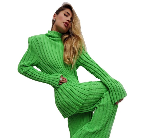 fall winter 2022 women tracksuits rib knitted sweater outfits long sleeve shoulder pads 2 piece set loose tracksuit sweat sets lounge wear, Gray 
fall winter 2022 women tracksuits rib knitted sweater outfits long sleeve shoulder pads 2 piece set loose tracksuit sweat sets lounge wear, Gray