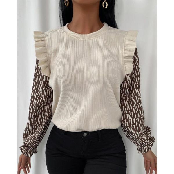 women's t-shirt 2022 fall winter black printed patchwork women o neck ruffles clothing lady casual loose long sleeve harajuku, White
women's t-shirt 2022 fall winter black printed patchwork women o neck ruffles clothing lady casual loose long sleeve harajuku, White