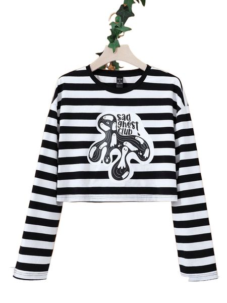 x gloomy graphics drop shoulder letter graphic striped tee 069c#, White 
x gloomy graphics drop shoulder letter graphic striped tee 069c#, White