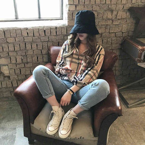 good brand sweater fashionable plaid shirt women 2022 spring and autumn new korean version loose hon qik5, White;black
good brand sweater fashionable plaid shirt women 2022 spring and autumn new korean version loose hon qik5, White;black