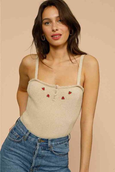 women's knits tees in the early autumn of a flower embroidery knitted suspender for women, White
women's knits tees in the early autumn of a flower embroidery knitted suspender for women, White