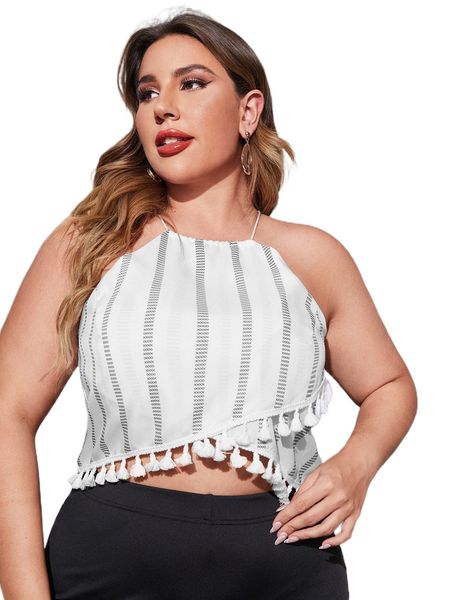 plus geo print tassel hem halter s9ln#, Black 
plus geo print tassel hem halter s9ln#, Black