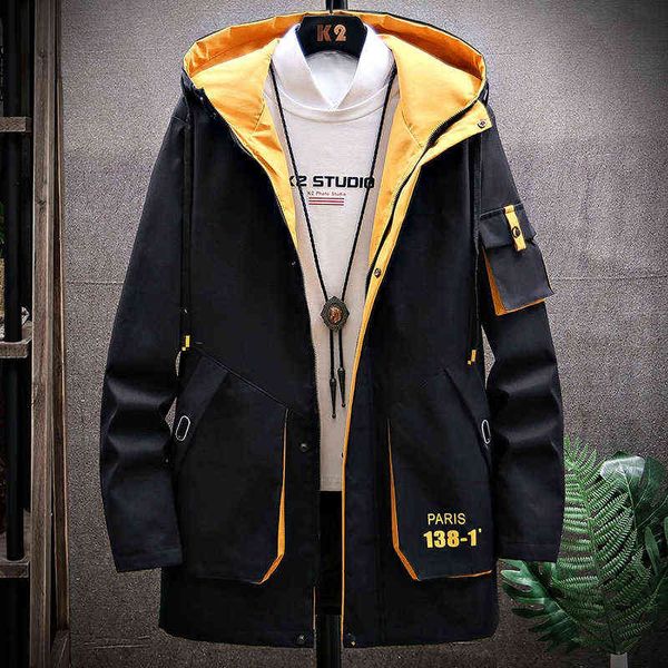 fashion spring autumn casual long cargo hooded jackets for mens outwear mid-length windbreaker youth solid color coats parka y220803, Black;brown
fashion spring autumn casual long cargo hooded jackets for mens outwear mid-length windbreaker youth solid color coats parka y220803, Black;brown