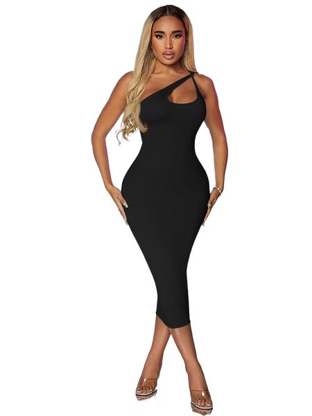 sxy one shoulder cut out bodycon dress c5fv#, Black;gray