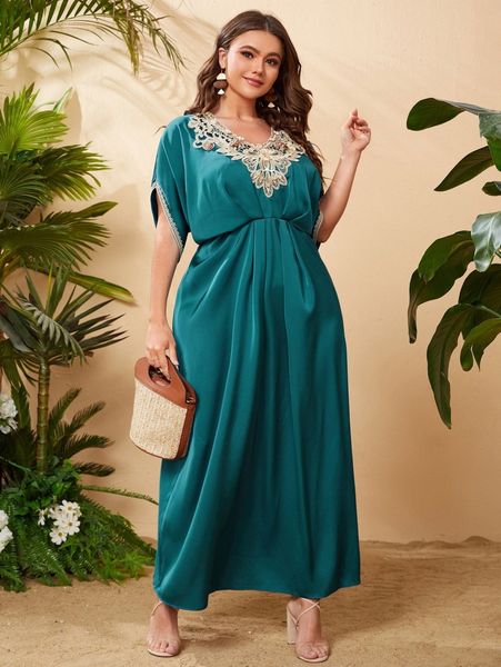 plus pearl appliques contrast sequin batwing sleeve dress k3ij#, Black
plus pearl appliques contrast sequin batwing sleeve dress k3ij#, Black