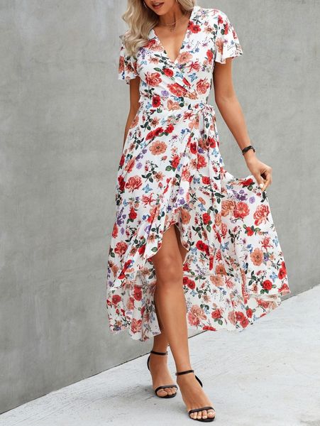floral print wrap knot side butterfly sleeve dress o7fo#, Black;gray
floral print wrap knot side butterfly sleeve dress o7fo#, Black;gray