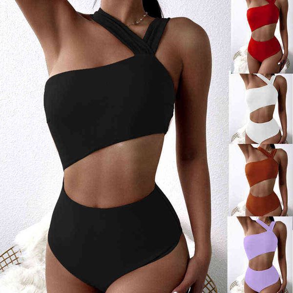 bikini women's 2022 one-piece swimsuit solid color single shoulder high waist women wm22017, White;black
bikini women's 2022 one-piece swimsuit solid color single shoulder high waist women wm22017, White;black
