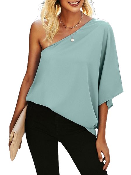 one shoulder batwing sleeve blouse e5fj#, White 
one shoulder batwing sleeve blouse e5fj#, White
