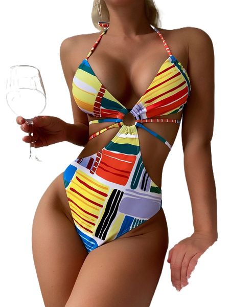 all over print ring linked cut out halter one piece swimsuit o4uz#, White;black
all over print ring linked cut out halter one piece swimsuit o4uz#, White;black
