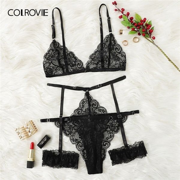 colrovie black scalloped trim floral garter women lace lingerie set femme intimates transparent underwear bra set y200115, Red;black
colrovie black scalloped trim floral garter women lace lingerie set femme intimates transparent underwear bra set y200115, Red;black