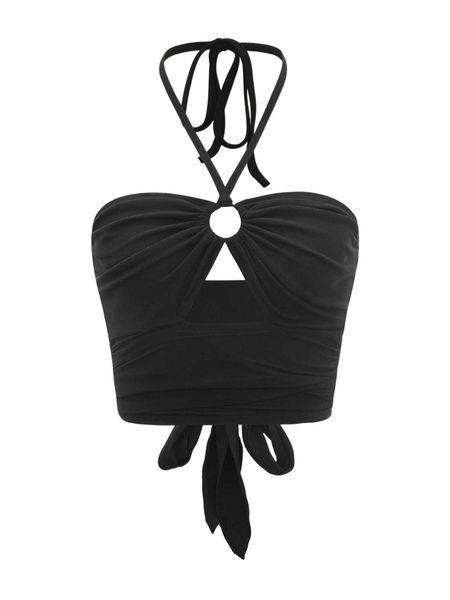cut out o-ring detail tie back halter h3o9#, White
cut out o-ring detail tie back halter h3o9#, White