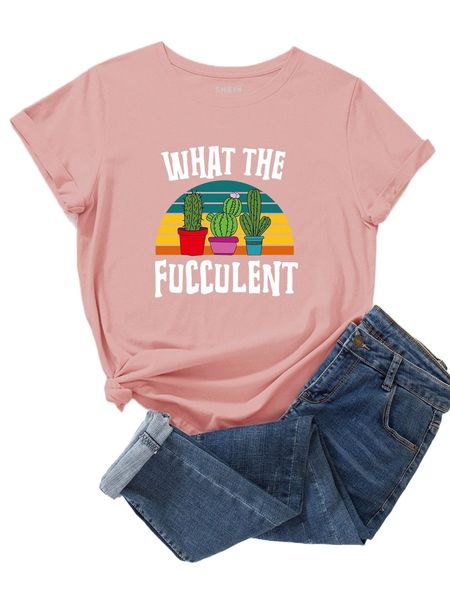 slogan & cactus print tee y5fv#, White
slogan & cactus print tee y5fv#, White
