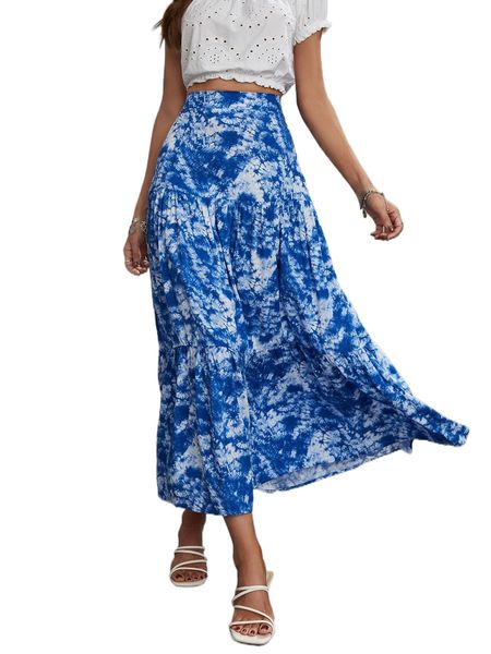 tie dye flounce hem skirt w8yv#, Black 
tie dye flounce hem skirt w8yv#, Black