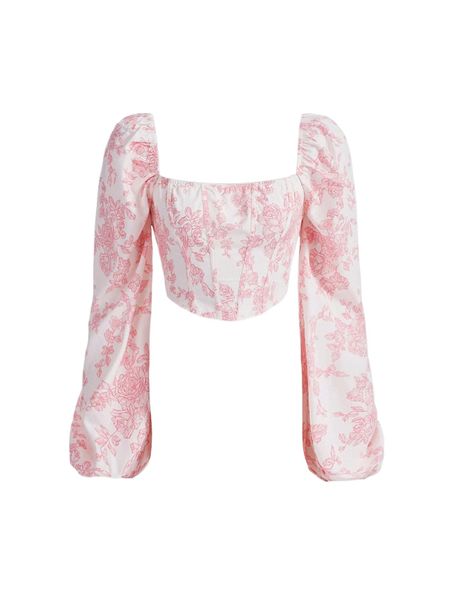 mod floral print square neck blouse s5a5#, White 
mod floral print square neck blouse s5a5#, White