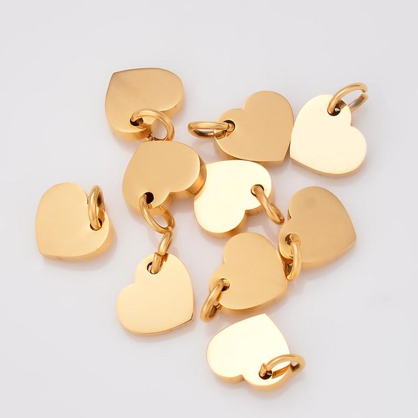 Image of 10 pcs Wholesale 9x9mm Heart Charms 3 Colors Stainless Steel Stamping Blank ID Dog Tags Pendant Necklace Jewelry Findings