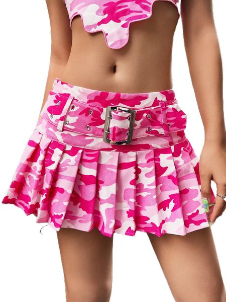high waist belted pleated skirt l8tu#, Black