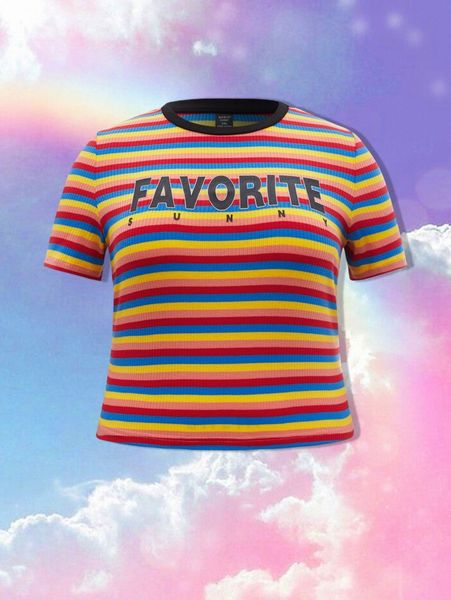 plus striped & letter graphic contrast binding tee v74t#, Black
plus striped & letter graphic contrast binding tee v74t#, Black