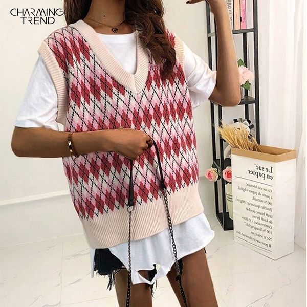 argyle sweater vest women sweater vest loose fall winter preppy young girls pullover sweater waistcoats fit female y201128, Black;white
argyle sweater vest women sweater vest loose fall winter preppy young girls pullover sweater waistcoats fit female y201128, Black;white