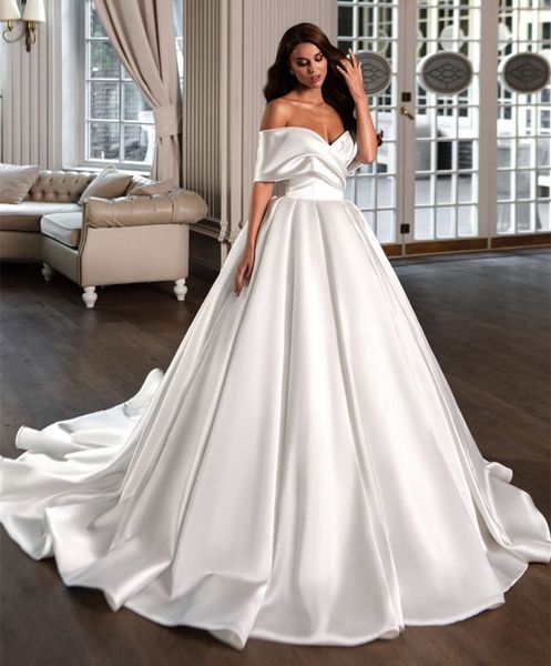 2022 simple white satin a line wedding dress off the shoulder short sleeve korean style bridal gowns court train charming bride dresses
2022 simple white satin a line wedding dress off the shoulder short sleeve korean style bridal gowns court train charming bride dresses