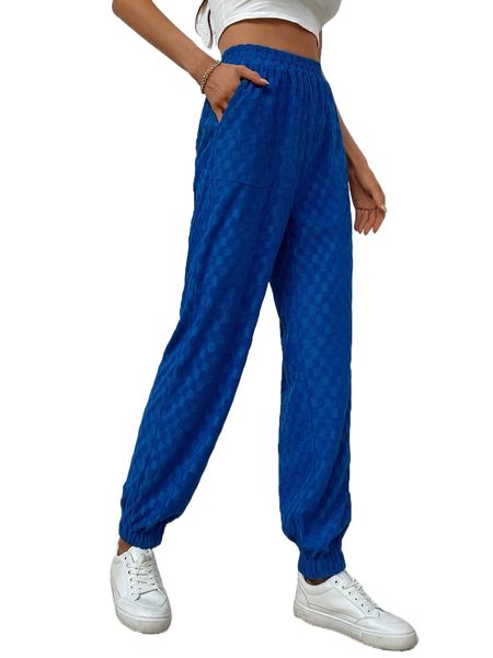 checkered jacquard elastic waist pants f8vf#, Black;white
checkered jacquard elastic waist pants f8vf#, Black;white