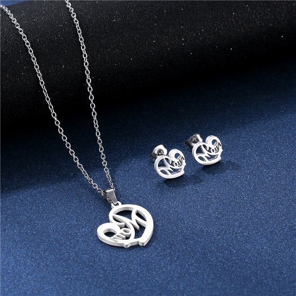 european and american new creative necklace hollow out mom love glossy necklace ear stud set female heart shaped pendant, Silver
european and american new creative necklace hollow out mom love glossy necklace ear stud set female heart shaped pendant, Silver