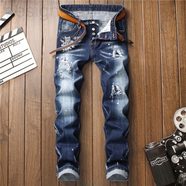 men's jeans designer new ragged paint splashing stitching men's slim fit jeans small straight beggar pants overalls z5nm, Blue
men's jeans designer new ragged paint splashing stitching men's slim fit jeans small straight beggar pants overalls z5nm, Blue
