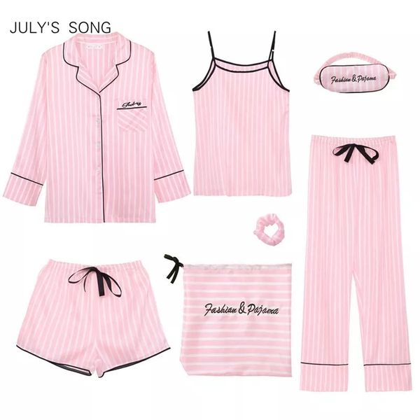 july's song pink 7 piece's pajamas sets faux silk striped pyjama sleepwear spring summer homewear 220425, Black;red
july's song pink 7 piece's pajamas sets faux silk striped pyjama sleepwear spring summer homewear 220425, Black;red