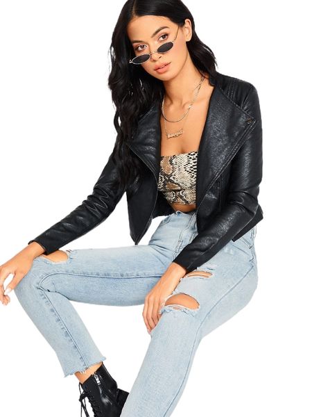 stepped hem pu biker jacket 31rg#, Black;brown
stepped hem pu biker jacket 31rg#, Black;brown