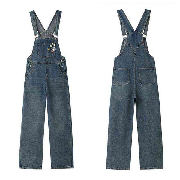 blue badge suspenders jeans women new retro loose straight wide pipe suspenders button casual pants college style pants l220726
blue badge suspenders jeans women new retro loose straight wide pipe suspenders button casual pants college style pants l220726