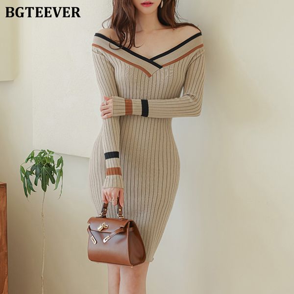 bgteever elegant v-neck ladies knitted patchwork dress long sleeve slim waist female package hip sweater dress 2021 winter, Black;gray
bgteever elegant v-neck ladies knitted patchwork dress long sleeve slim waist female package hip sweater dress 2021 winter, Black;gray