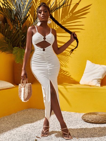 sxy ruched ring cut out front split thigh cami dress r0xc#, Black;gray
sxy ruched ring cut out front split thigh cami dress r0xc#, Black;gray