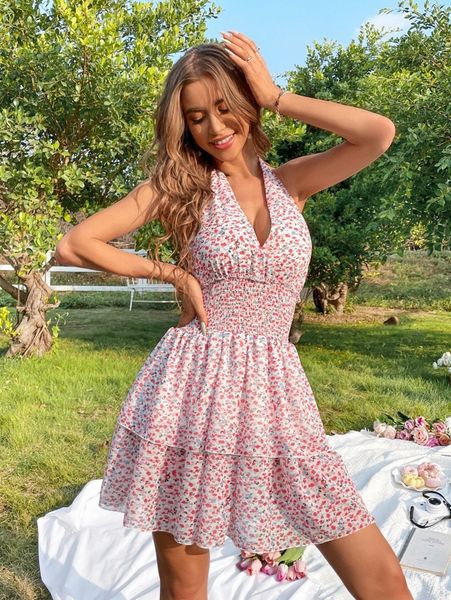 ditsy floral print shirred frill trim tie backless halter dress w0dw#, Black;gray
ditsy floral print shirred frill trim tie backless halter dress w0dw#, Black;gray