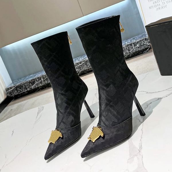 jacquard stiletto boots with metal buttons and zippers. classic old flower letter pointed head luxury fashion show designer women's boo, Black
jacquard stiletto boots with metal buttons and zippers. classic old flower letter pointed head luxury fashion show designer women's boo, Black
