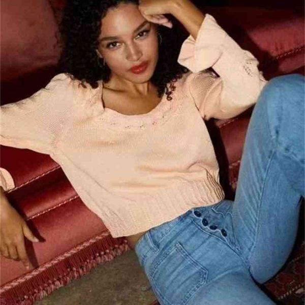 women's knits tees in the early autumn of round neck leaf hollowed out ruffle knitted sweater for women, White
women's knits tees in the early autumn of round neck leaf hollowed out ruffle knitted sweater for women, White