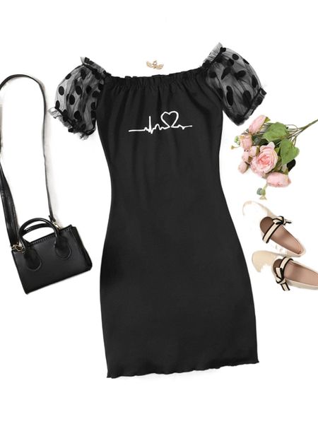 1pc heart print contrast mesh off shoulder frilled dress w0ju#, Black;gray
1pc heart print contrast mesh off shoulder frilled dress w0ju#, Black;gray