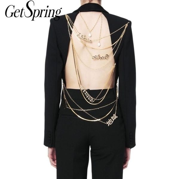 getspring women blazer backless hollow out ladies black blazer coat single button long sleeve metal chain womens suit jacket y201026, White;black
getspring women blazer backless hollow out ladies black blazer coat single button long sleeve metal chain womens suit jacket y201026, White;black