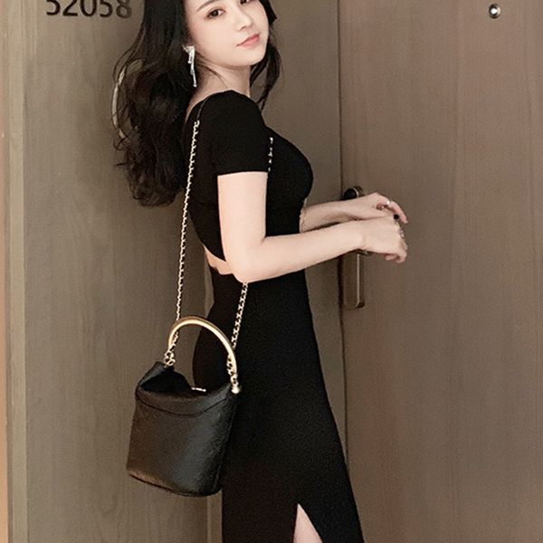 dress spring and summer new style dew back fork lady short sleeve slim in the long section show thin, Black;gray
dress spring and summer new style dew back fork lady short sleeve slim in the long section show thin, Black;gray