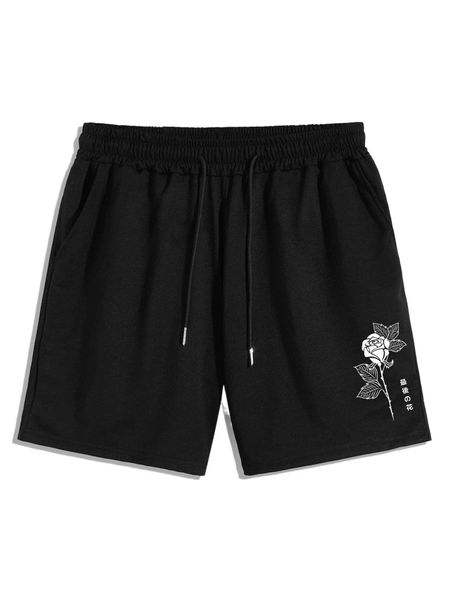 romwe guys rose print shorts d8ik#, White;black