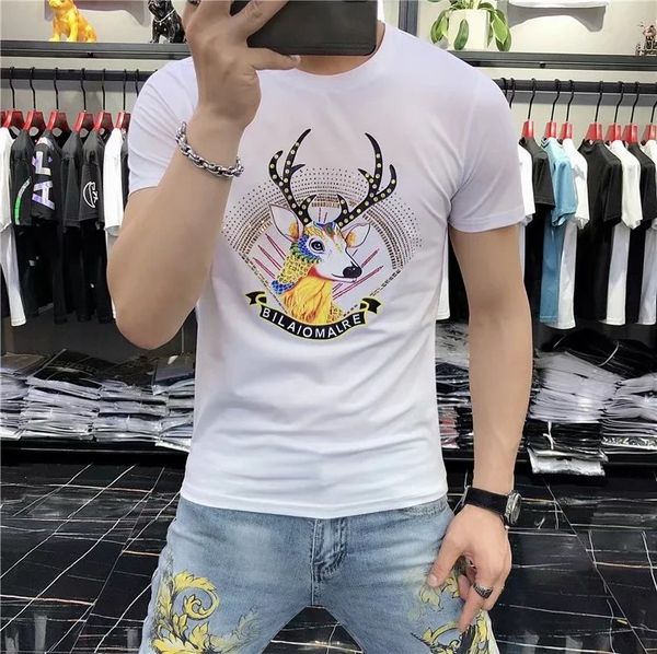 2022 summer men fancy t shirt sika deer design print rhinestone plus size, White;black
2022 summer men fancy t shirt sika deer design print rhinestone plus size, White;black