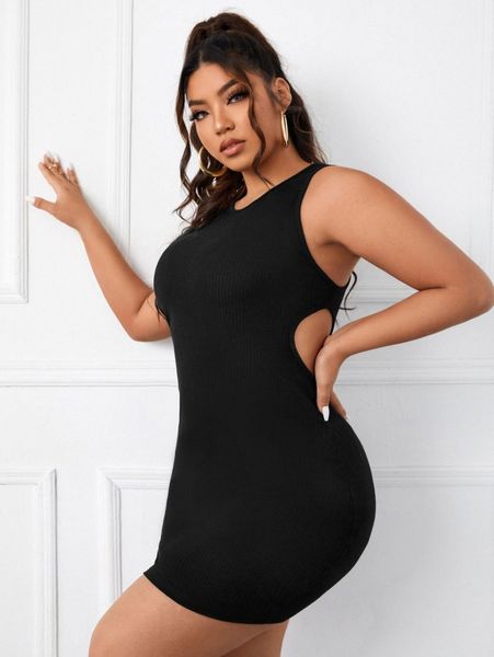 plus cut out bodycon dress d4wi#, Black