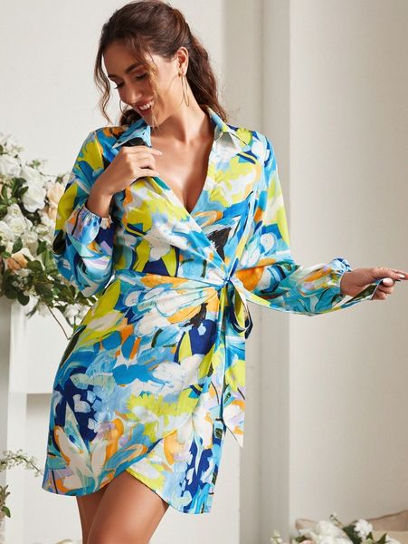 sbetro floral print bishop sleeve tie side wrap dress l39r#, Black;gray
sbetro floral print bishop sleeve tie side wrap dress l39r#, Black;gray